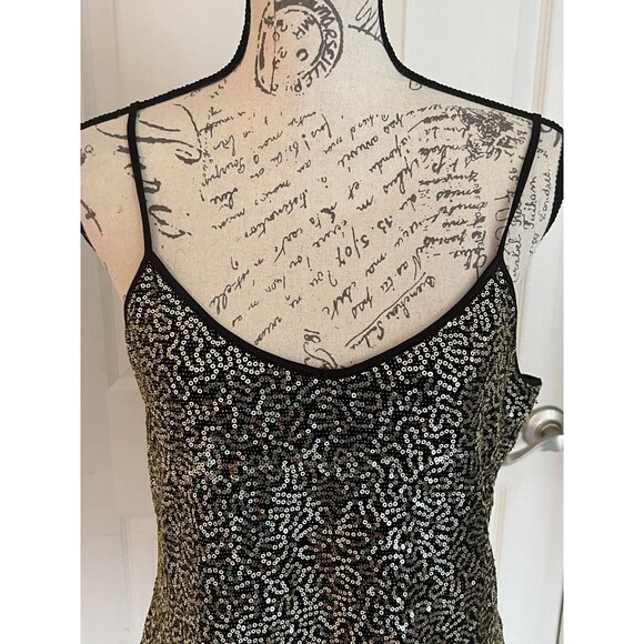 Express Gold Sequin Black Tank Top Bling Cami Sparkle Party Date Night Out NEW L - Picture 2 of 9